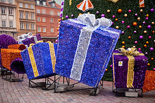 圣诞树,礼物,装饰,华沙,老城,冬天,季节,圣诞节,魅力,波兰,十二月