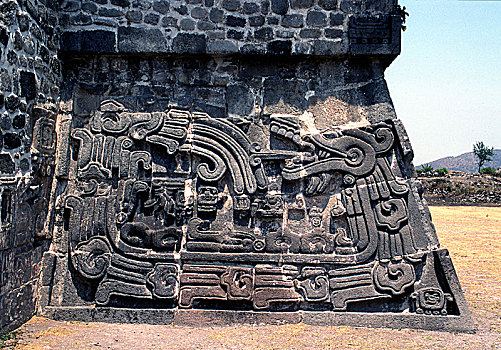 寺庙,羽毛,毒蛇,牢固,山顶,城市,霍齐卡尔科,中部高地,墨西哥