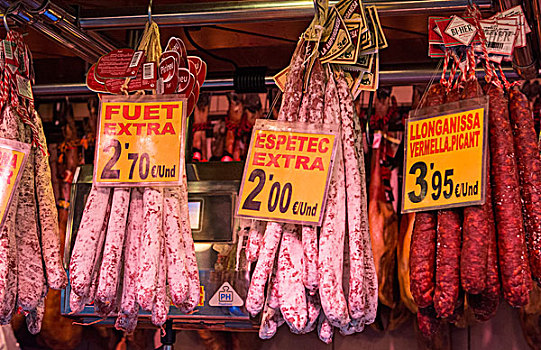 巴塞罗那,西班牙,市场,香肠,食物,销售