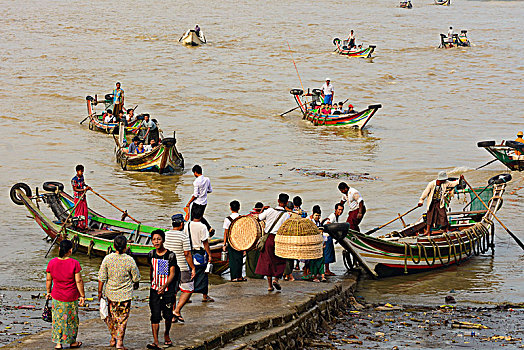 仰光,小,渡船,船,早晨,河,区域,缅甸