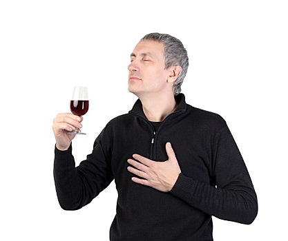 男人,拿着,玻璃杯,红色,港口,葡萄酒