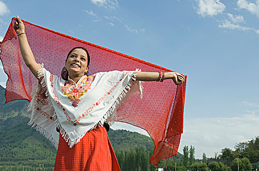女人,拿着,微笑,查谟-克什米尔邦,印度
