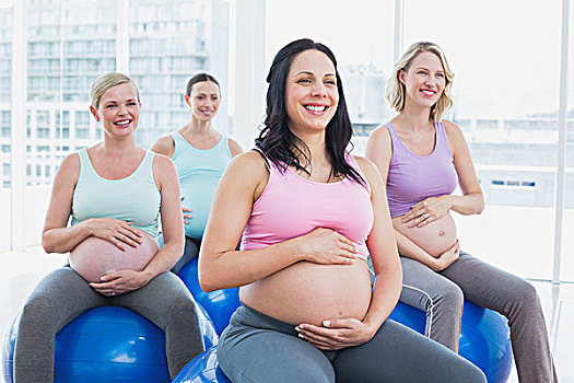 高兴,孕妇,坐,健身球