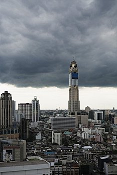 塔楼,暗色,乌云,上方,曼谷,泰国