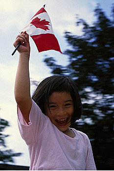 孩子,拿着,加拿大国旗