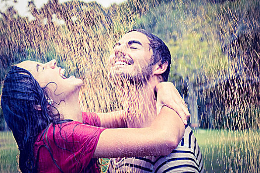 可爱,情侣,搂抱,雨,公园