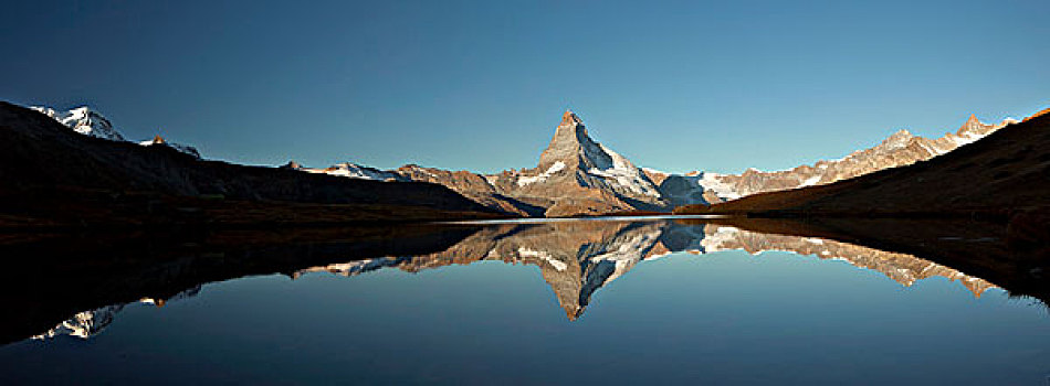 山,马塔角,反射,湖,早晨,亮光,策马特峰,瓦莱,瑞士,欧洲