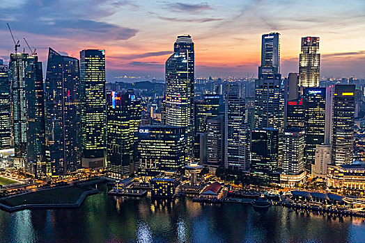 天际线,夜景,金融区,中央商务区,码头,湾,全景,新加坡,亚洲