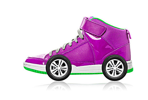 紫色,运动鞋,轮子,隔绝,白色背景,速度,概念