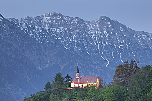 小教堂,正面,山,上巴伐利亚,巴伐利亚,德国南部,德国
