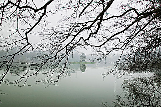 河内,湖,北越,塔,树