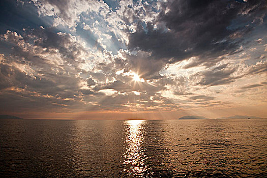 海洋,太阳,反射,水中,西西里,意大利,欧洲