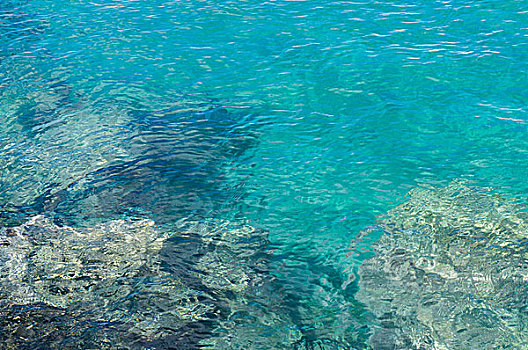 透明,青绿色,水,靠近,岩石海岸,波纹,水面