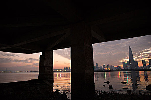 夕阳美景日落深圳湾