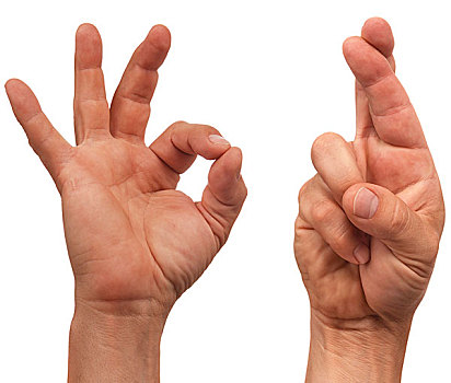 两个,男性,手,制作,手指交叉,手势