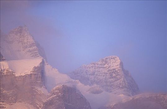 山脉,雪,早晨,云,加拿大,艾伯塔省