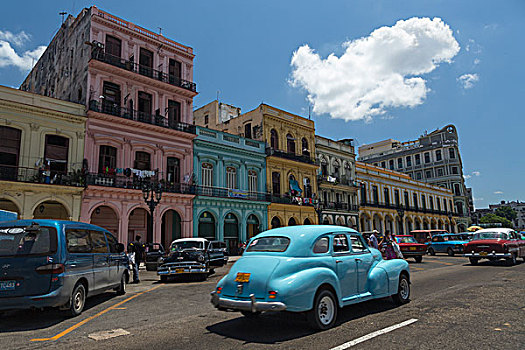 古巴,哈瓦那,建筑,混合,新,老,交通工具