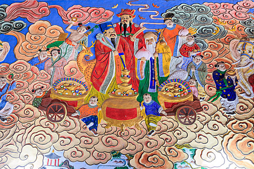 福禄寿彩色浮雕,中国河南省洛阳民俗博物馆