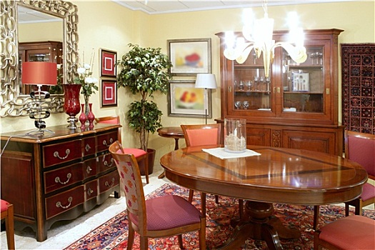 经典,客厅,桌子,温暖,木头,家具