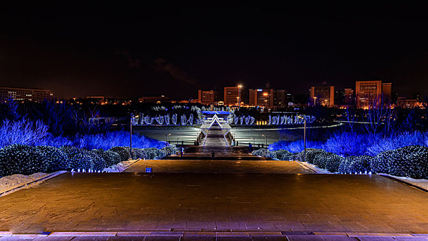 中国长春世界雕塑公园冰雪乐园夜景