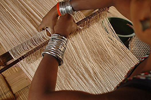 部族,女人,制作,毯子,孟加拉,二月,2007年