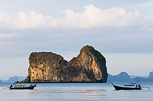 长尾船,渔船,石灰石,石头,苏梅岛,岛屿,泰国,亚洲