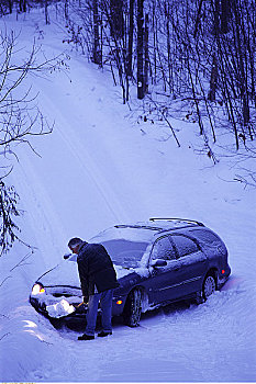 成熟,男人,铲,雪,正面,汽车