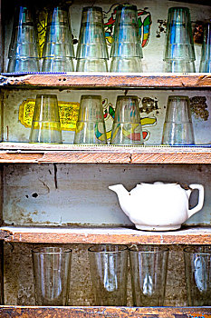 架子,玻璃杯,茶壶,克什米尔,印度