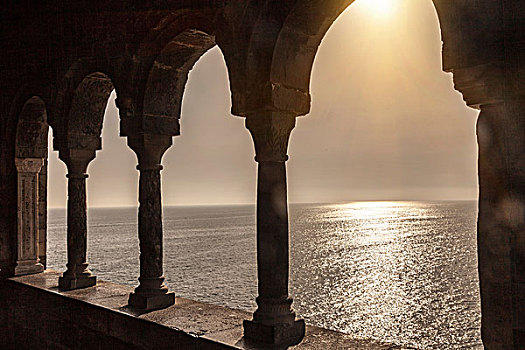 阳光,海洋,拱,波托维内莱,五渔村,利古里亚,意大利