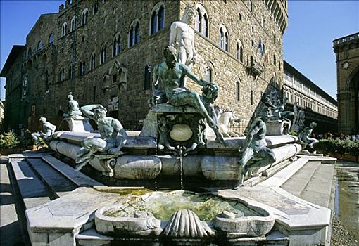 喷泉,韦奇奥宫,广场,佛罗伦萨,托斯卡纳,意大利,欧洲