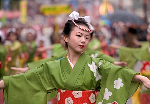 日本人,节日,舞者,和服
