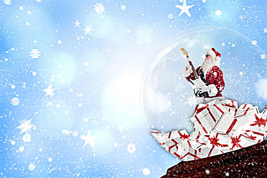 圣诞老人,摇晃,室外,雪中,球体
