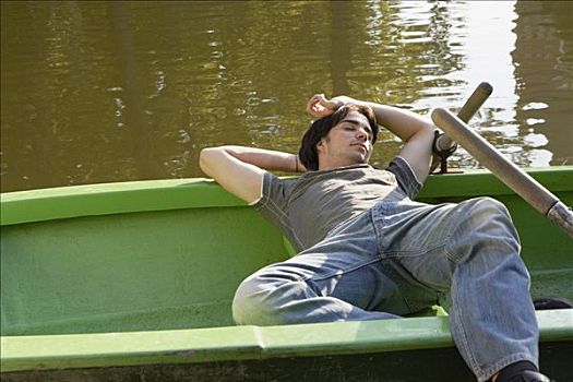 男人,睡觉,划桨船