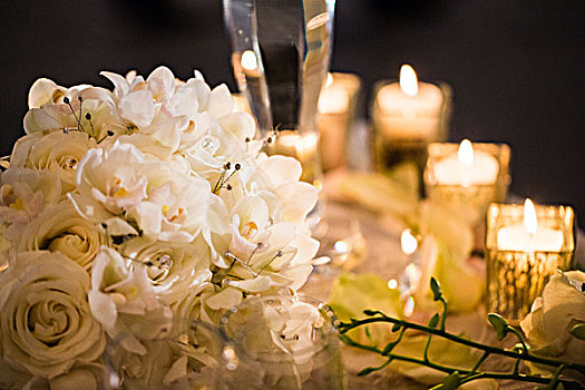 花束,蜡烛,桌上,婚宴