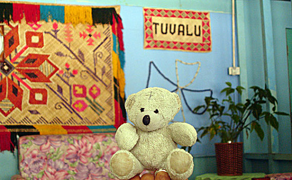 tuvalu,funafuti,boris,teddy,bear,in,typical,house,of