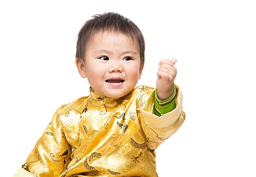 中国人,男婴,传统服装,竖大拇指