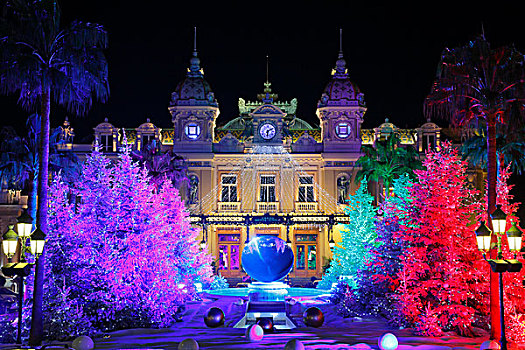 蒙特卡洛,赌场,圣诞时节,光亮,圣诞树,摩纳哥公国