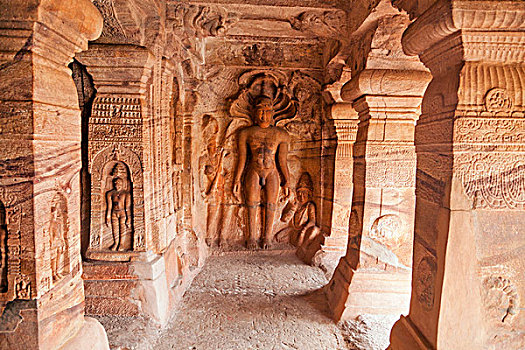 浮雕,耆那教,洞穴,庙宇,巴达米,印度,亚洲