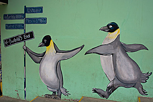 阿根廷,火地岛,乌斯怀亚,壁画,企鹅