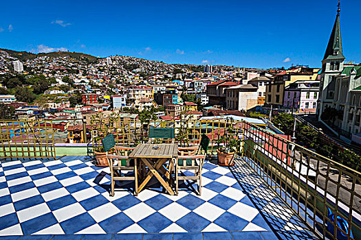 桌子,椅子,平台,瓦尔帕莱索,智利