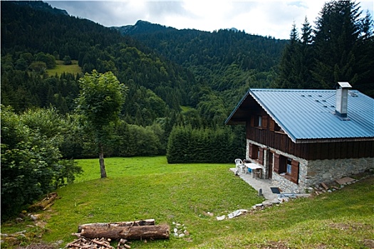 现代,太阳能,木屋,法国阿尔卑斯山