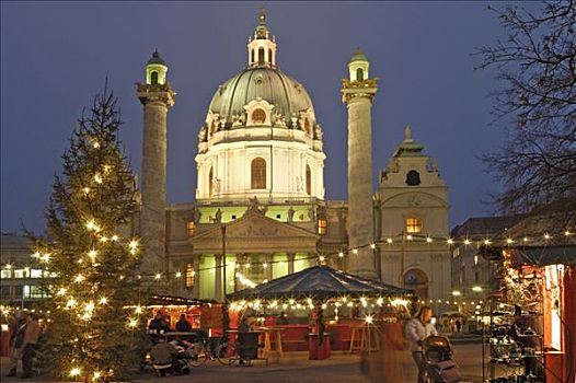 圣诞市场,卡尔教堂,教堂,维也纳