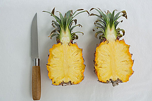 特写,菠萝,切削,两个,一半,白色背景,背景