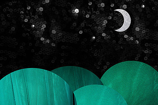绿色,色彩,山,夜晚,月亮