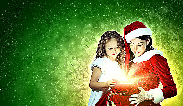圣诞节,小女孩,圣诞礼物,圣诞老人