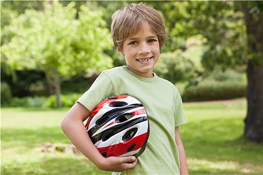 微笑,男孩,自行车头盔,公园