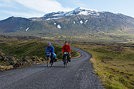 冰岛,斯奈山半岛,国家公园,风景,冰河,高,熔岩原,骑车,途中