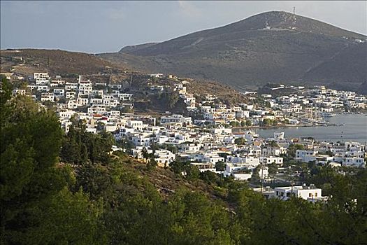 俯拍,城市,帕特莫斯岛,多德卡尼斯群岛,希腊