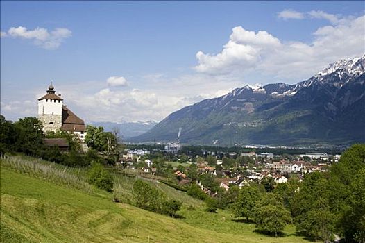 城堡,高处,莱茵河谷,瑞士