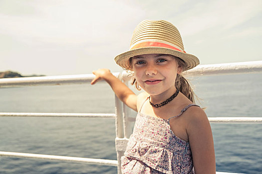 女孩,太阳帽,码头,头像,费拉约港,托斯卡纳,意大利